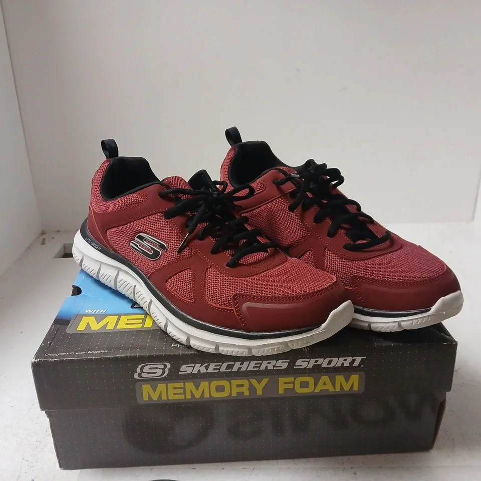 SKECHERS MEMORY FOAM TRAINERS – RED MESH, LACE-UP UK 12
