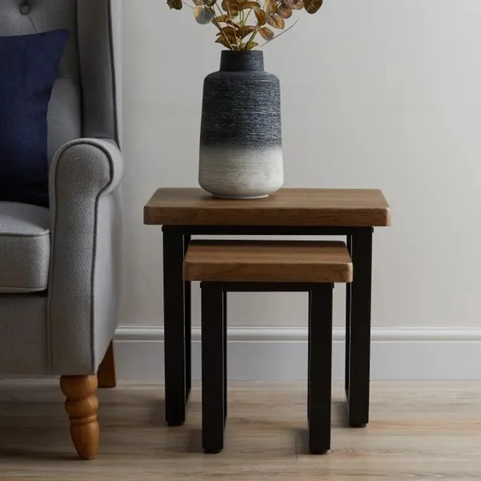 BOXED FREDDIE NEST OF SIDE TABLES, RUSTIC WOOD EFFECT (1 BOX)