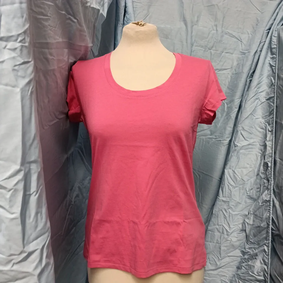 JIGSAW SUPIMA COTTON SCOOP NECK TEE – BRIGHT PINK, UK SMALL (S)