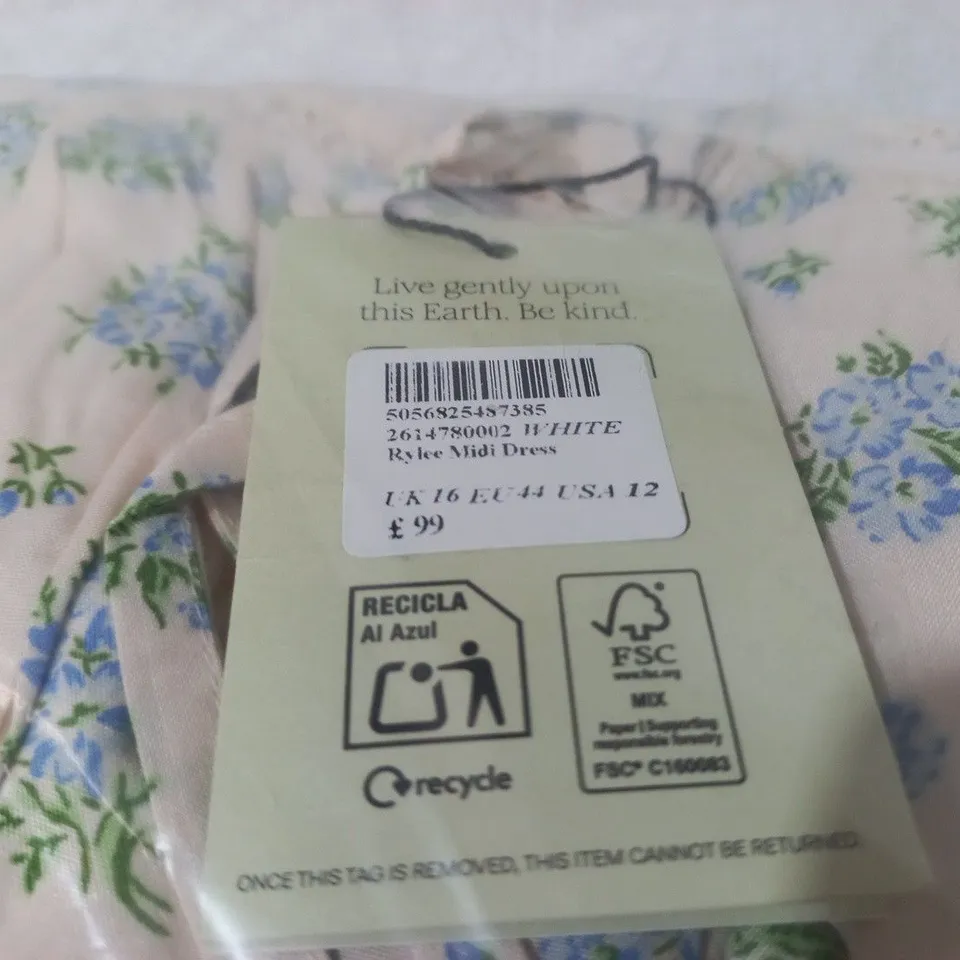 BAGGED NOBODYS CHILD RYLEE MIDI DRESS IN WHITE - UK 16