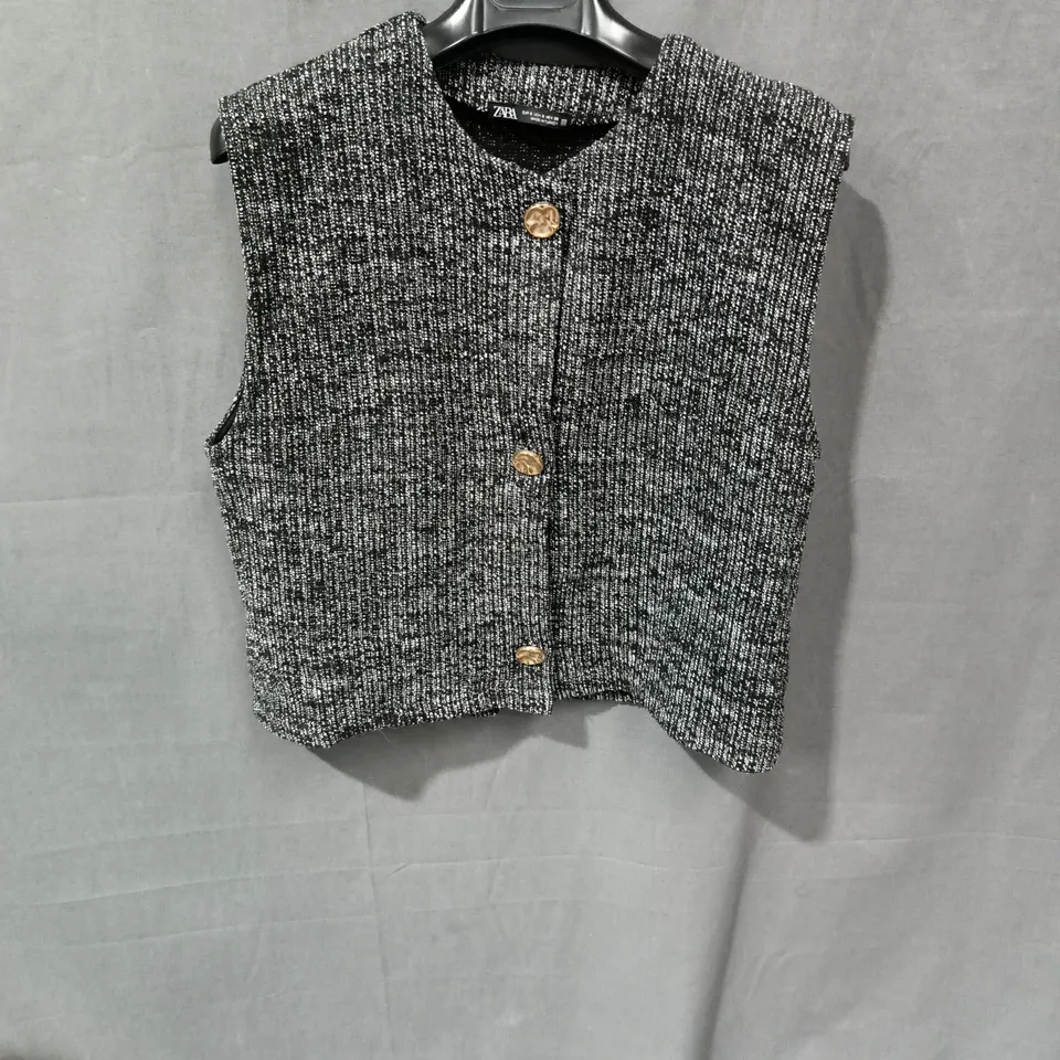 ZARA WOMEN'S KNIT SLEEVELESS VEST AND STRAIGHT TROUSERS SET  – BLACK/WHITE SPECKLED, UK 8 (EU S, US 4)