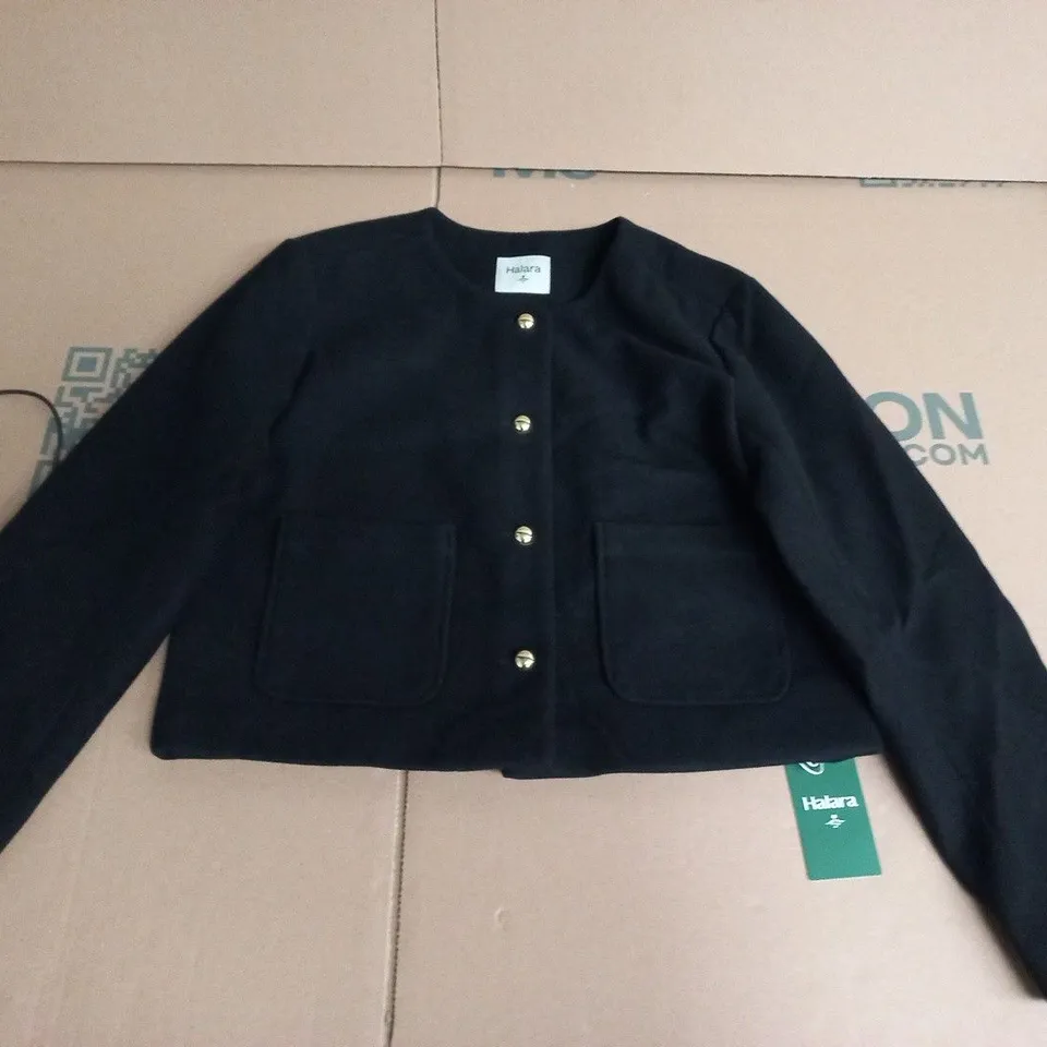 BLACK CROPPED BLAZER WITH GOLD-TONE BUTTONS – WOMEN’S JACKET