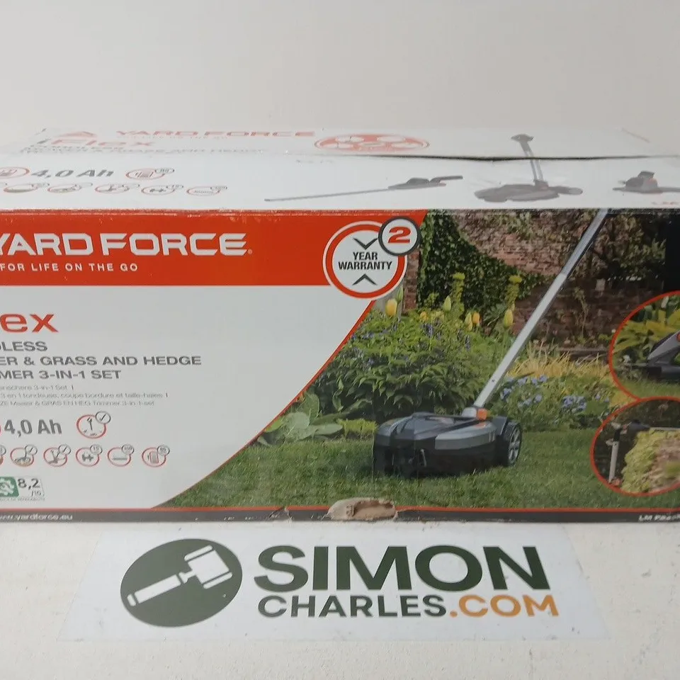 YARD FORCE IFLEX CORDLESS MOWER, GRASS & HEDGE TRIMMER 3-IN-1 SET – BOXED (4.0AH)