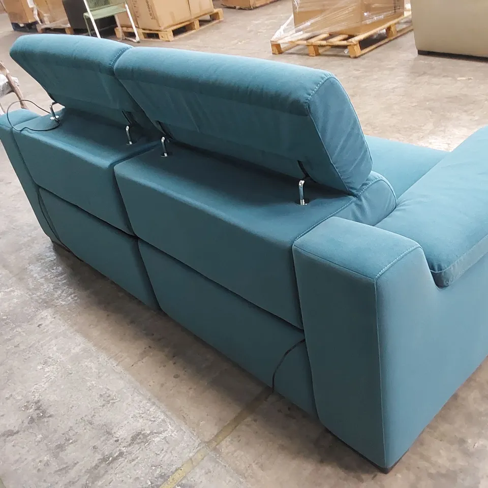 QUALITY DESIGNER ITALIAN MADE RICCARDO 3-SEATER 2-ELECTRIC MECHANISM RECLINER SOFA UPHOLSTERED IN BLUE FABRIC