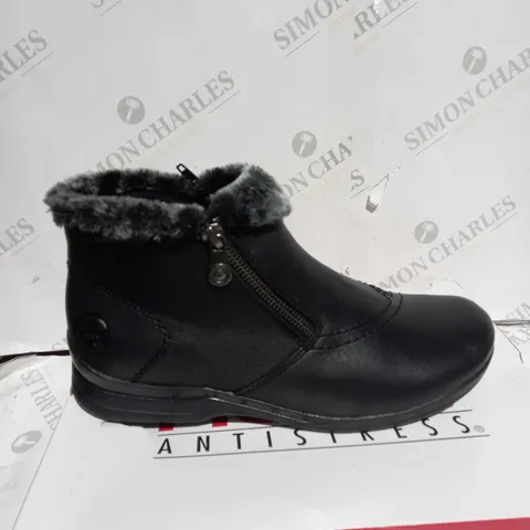 BOXED RIEKER FUR CUFF BOOTS, BLACK - SIZE 6.5