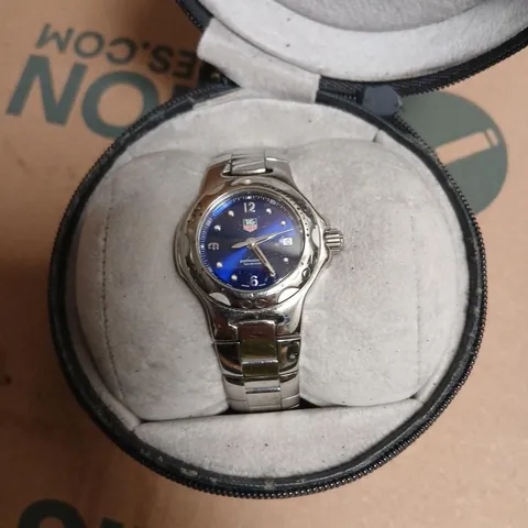 TAG HEUER STAINLESS STEEL WATCH – BLUE DIAL, DATE, BRACELET