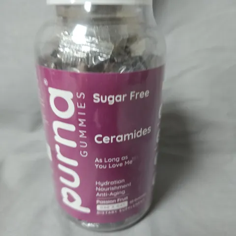 BOX OF APPROXIMATELY 24 JARS OF CERAMIDES SUGAR FREE GUMMIES – PASSION FRUIT FLAVOR.-EXPIRY DATE 2024