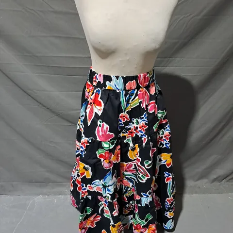 HELENE BERMAN FLORAL TIER SKIRT IN BLACK MULTI SIZE 10