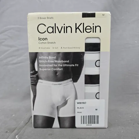 CALVIN KLEIN ICON COTTON STRETCH BOXER BRIEFS 3-PACK IN BLACK - SIZE MEDIUM