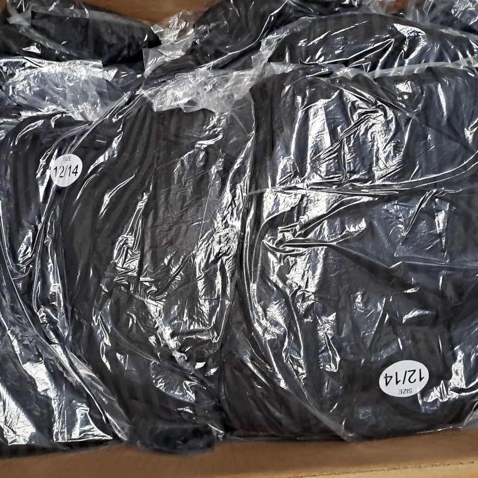 BOX OF APPROX 40 ASSORTED BLACK SATIN DRESSES - SIZES VARY 