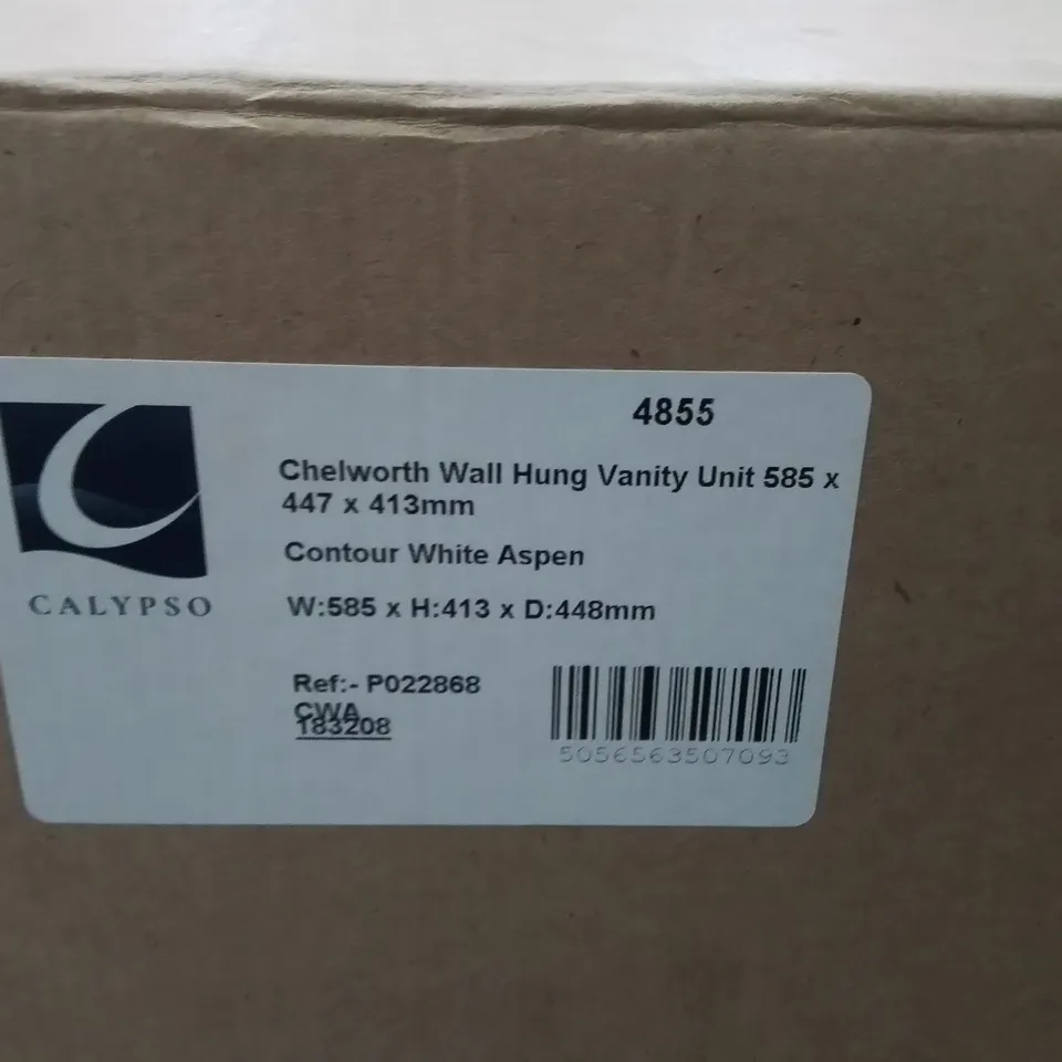 BOXED CALYPSO CHELWORTH WALL HUNG VANITY UNIT IN ASPEN WHITE - 585X447X413MM