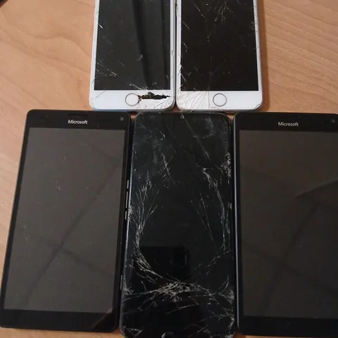 FIVE ASSORTED MOBILE PHONES TO INCLUDE; APPLE IPHONES, MICROSOFT AND SAMSUNG