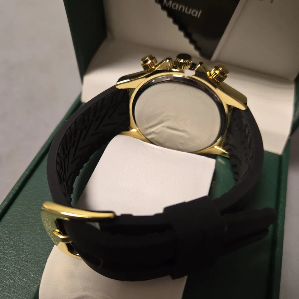 BOXED FRANK SCHMIDT GOLD TRIPLE DIAL SILICONE STRAP WATCH 
