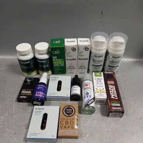 APPROXIMATELY 15 ASSORTED CBD SUPPLEMENT PRODUCTS TO INCLUDE OIL, CREAM, CAPSULES ETC - COLLECTION ONLY