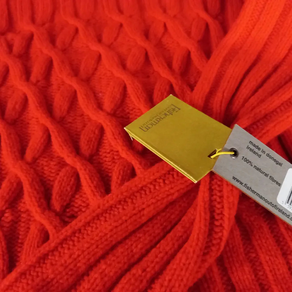 FISHERMAN OUT OF IRELAND ORANGE CABLE KNIT JUMPER - M