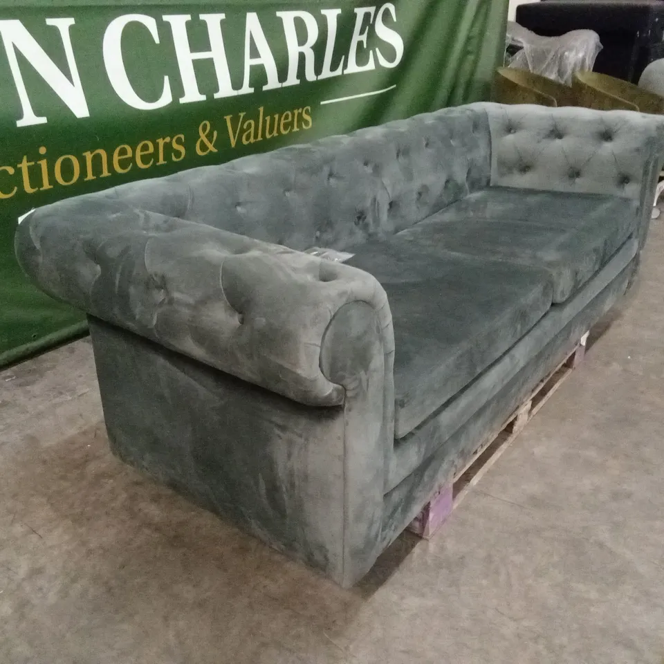 QUALITY DESIGNER 3 SEATER CHESTERFIELD SOFA BED - CHARCOAL VELVET