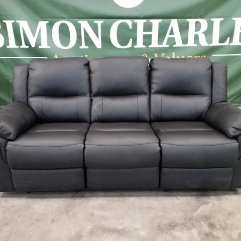 QUALITY DESIGNER 3 SEATER MANUAL RECLINER SOFA - BLACK FAUX LEATHER