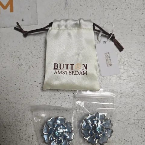 BUTTON AMSTERDAM FLORAL BUTTON COVERS – BLUE ENAMEL, PAIR