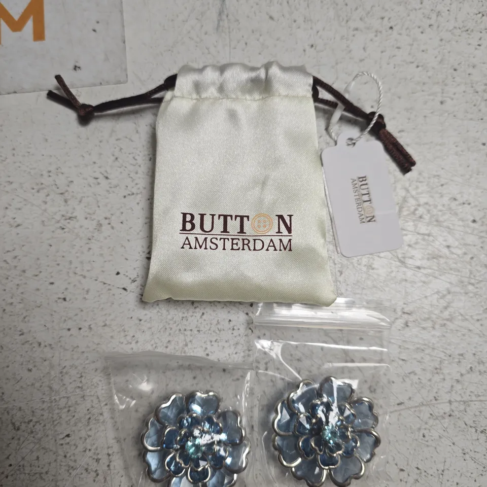 BUTTON AMSTERDAM FLORAL BUTTON COVERS – BLUE ENAMEL, PAIR