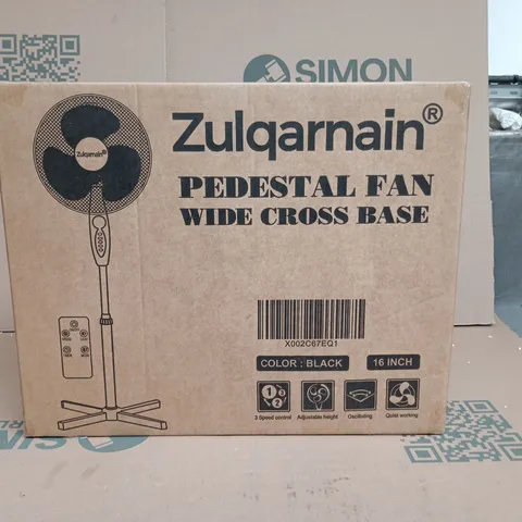 ZULGARNAIN PEDESTAL FAN WIDE CROSS BASE 16" BLACK BOXED