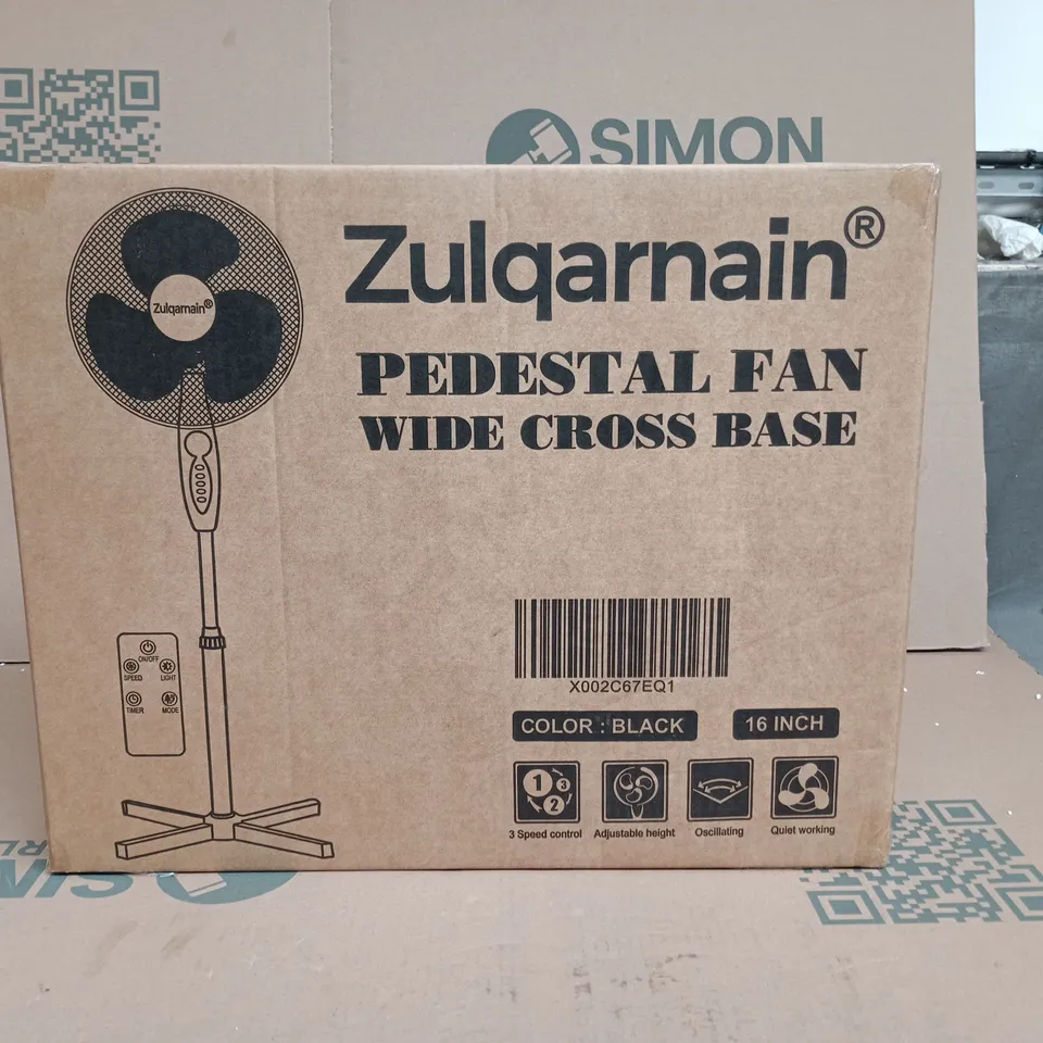 ZULGARNAIN PEDESTAL FAN WIDE CROSS BASE 16" BLACK BOXED