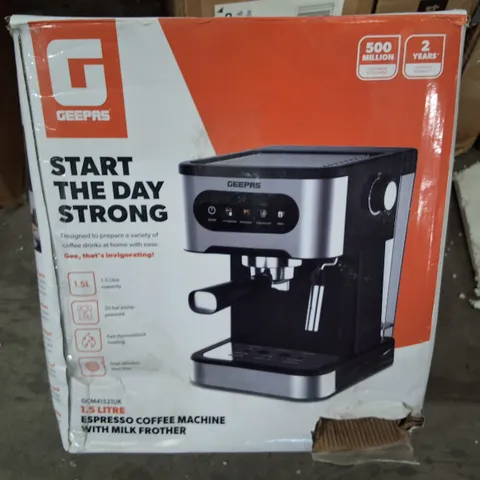 BOXED GEEPAS 1.5L ESPRESSO COFFEE MACHINE WITH MILK BROTHER