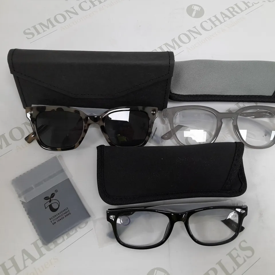 1 PAIR OF SUNGLASSES AND 2 PAIRS OF READING GLASSES GREY MIX 
