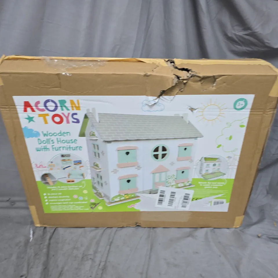 BOXED ACORN WOODEN DOLLHOUSE WITH FURNITURE