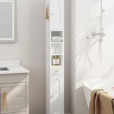 BOXED HZUANERI BATHROOM STORAGE CABINET, NARROW TOILET PAPER STORAGE UNIT, WHITE 
