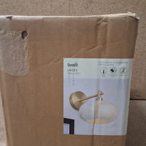 BOXED DUNELM LACEY WALL LIGHT – GOLD WITH ALABASTER GLASS
