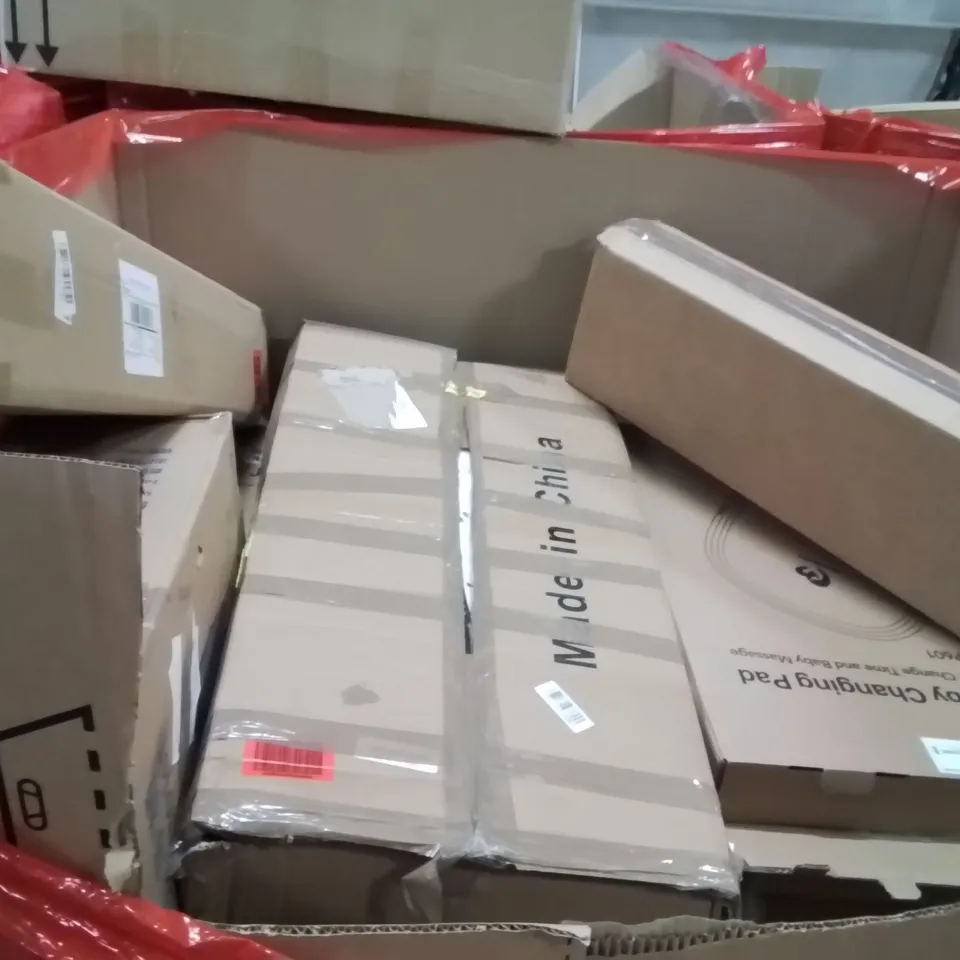 PALLET OF ASSORTED HOUSEHOLD GOODS AND PRODUCTS TO INCLUDE;PAPER SHREDDER,STRETCHED CANVAS,BABY CHANGING PAD