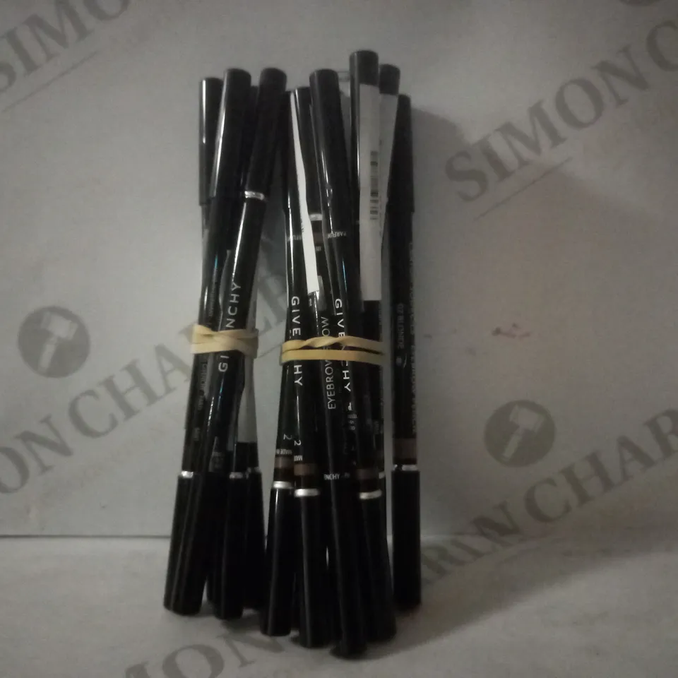 BOX OF APPROX 15 ASSORTED GIVENCHY EYEBROW PENCIL TESTERS #02 BLONDE, 03 DARK BRUNETTE, MEDIUM BROWN