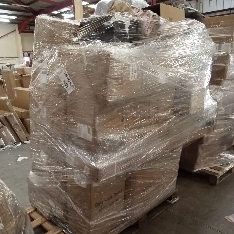 PALLET OF ASSORTED HOUSEHOLD GOODS AND PRODUCTS TO INCLUDE; CAULKING GUN, AIR FRYER, GARDEN CHAIR, BLENDER ETC