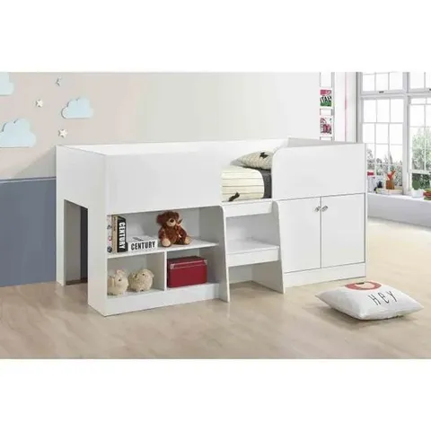 BOXED SWISH FURNITURE NOVA WHITE LOW SLEEPER CHILDREN'S BED FRAME WITH SHELVES (3 BOXES)