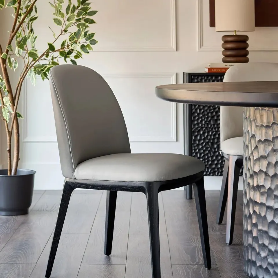 BOXED DANETTI EMERSON LIGHT AND DARK GREY LEATHER DINING CHAIR - SET OF 2