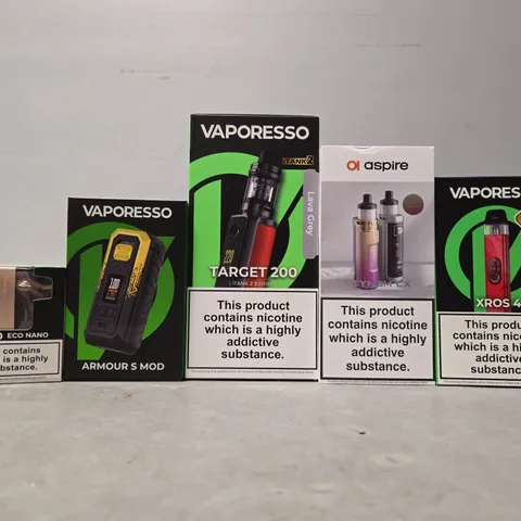 BOX OF APPROXIMATELY 18 ASSORTED E-CIGARETTES TO INCLUDE - ASPIRE , VAPORESSO 