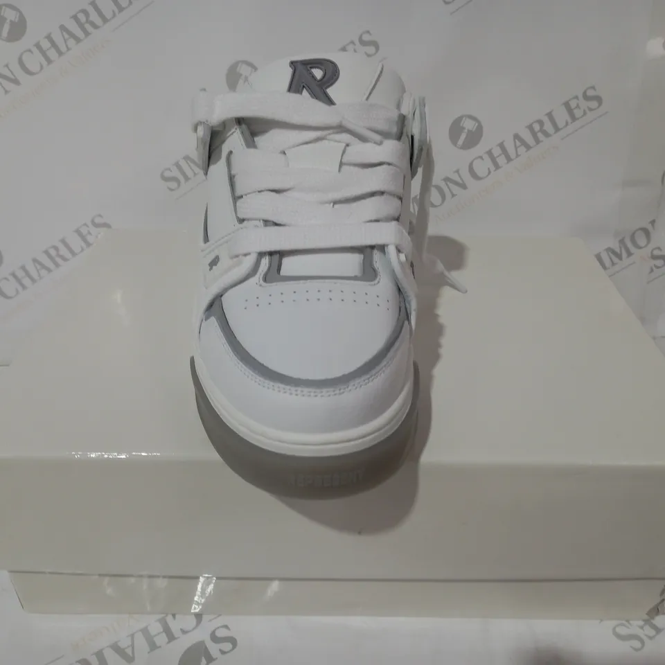 BOXED PAIR OF REPRESENT STUDIO SNEAKERS IN WHITE UK SIZE 7.5