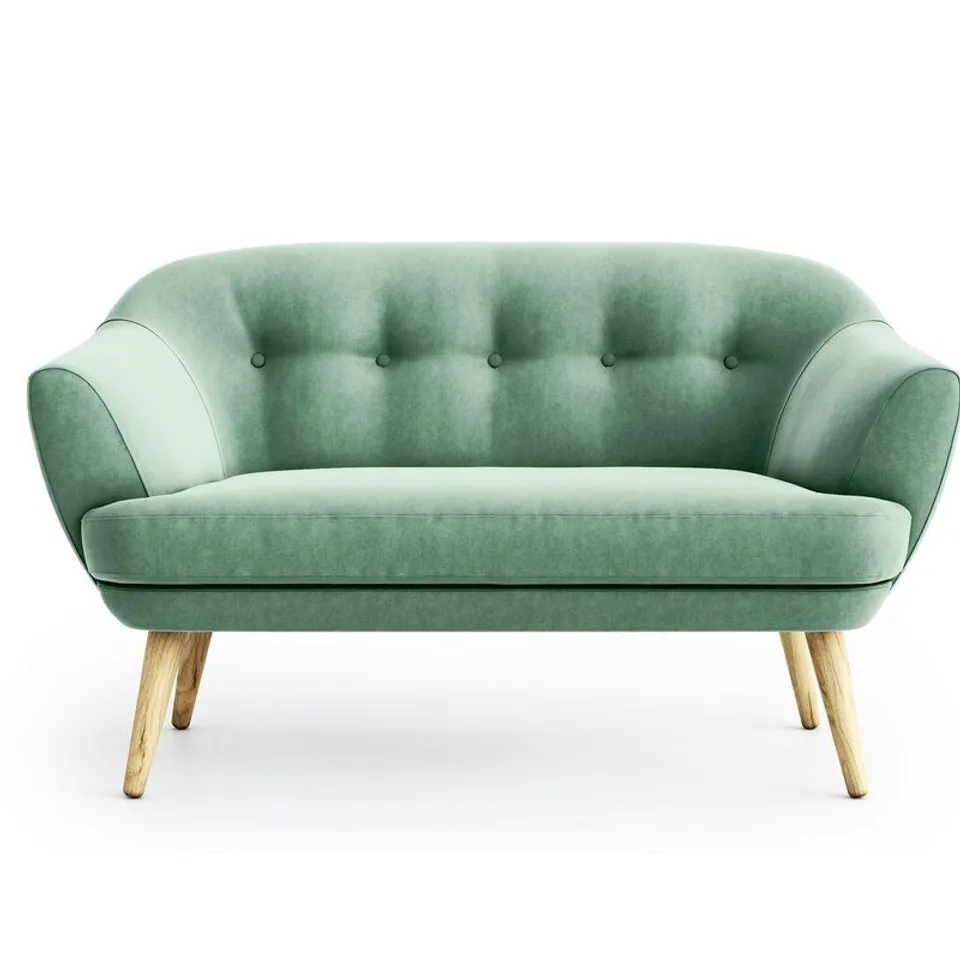 BAGGED DESIGNER KEATON LIGHT GREY FABRIC TWO SEATER LOVESEAT