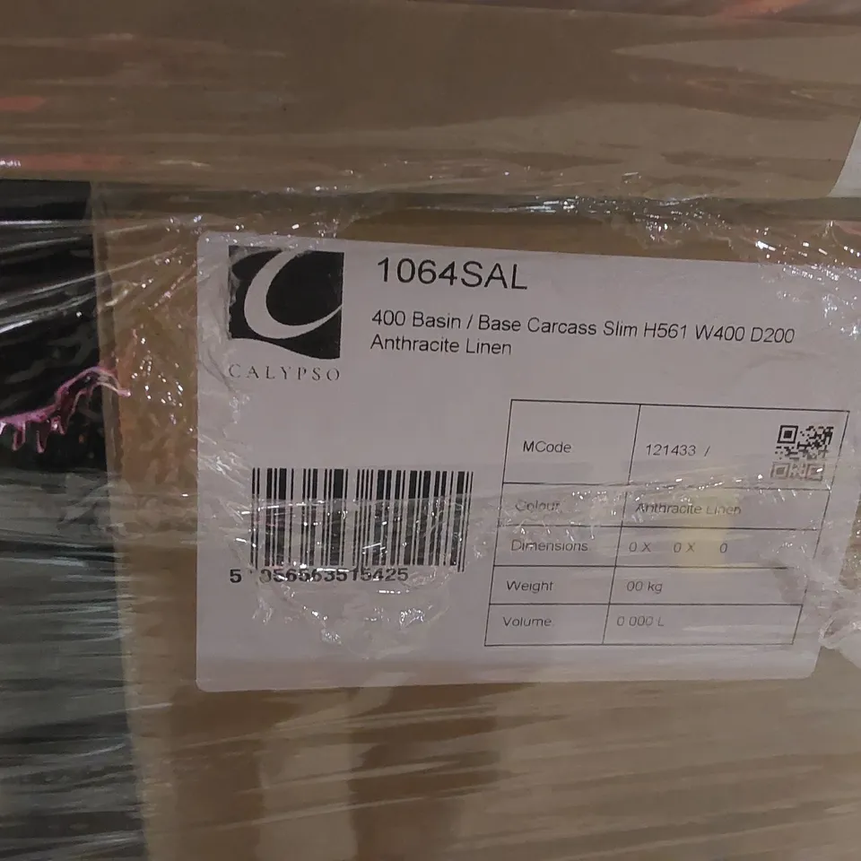 PALLET CONTAINING A LARGE QUANTITY OF BRAND NEW ASSORTED BATHROOM FURNITURE ITEMS INCLUDING: CALYPSO BASE CARCASSES