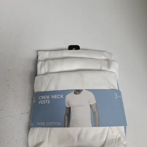 M&S CREW NECK VESTS β WHITE, PURE COTTON, 3 PACK, UK SIZE XL