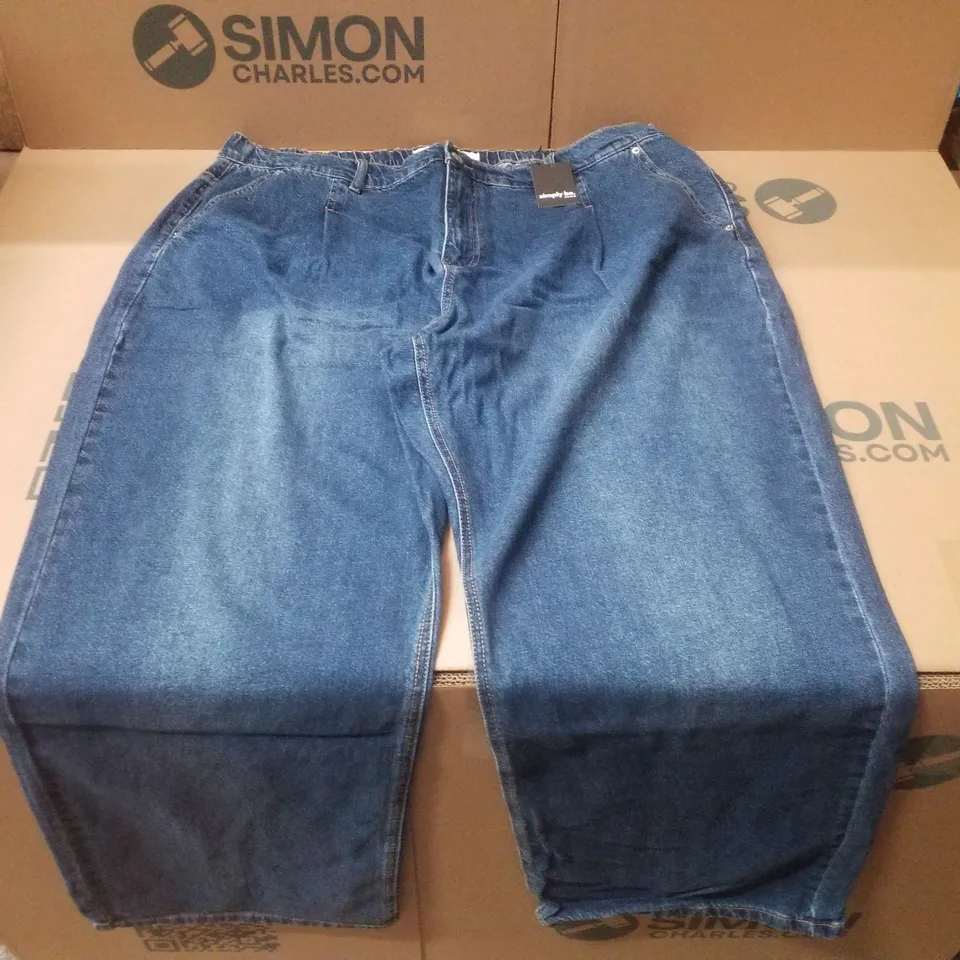 BOX CONTAINING APPROXIMATELY 13 BRAND NEW SIMPLY BE MID BLUE PLEAT DETAIL WIDE LEG JEANS - SIZE 24L