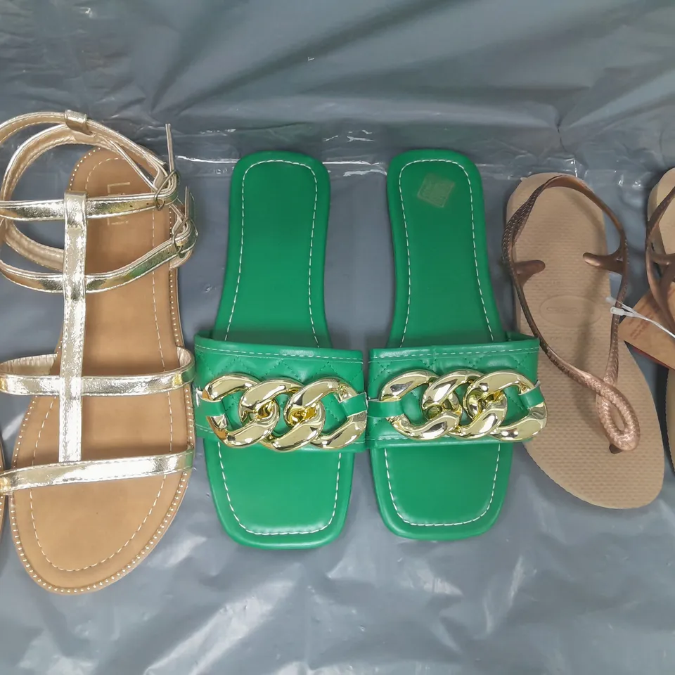 BOX OF APPROXIMATELY 10 ASSORTED PAIRS OF SHOES AND FOOTWEAR ITEMS IN VARIOUS COLOURS, STYLES, AND SIZES - COLLECTION ONLY