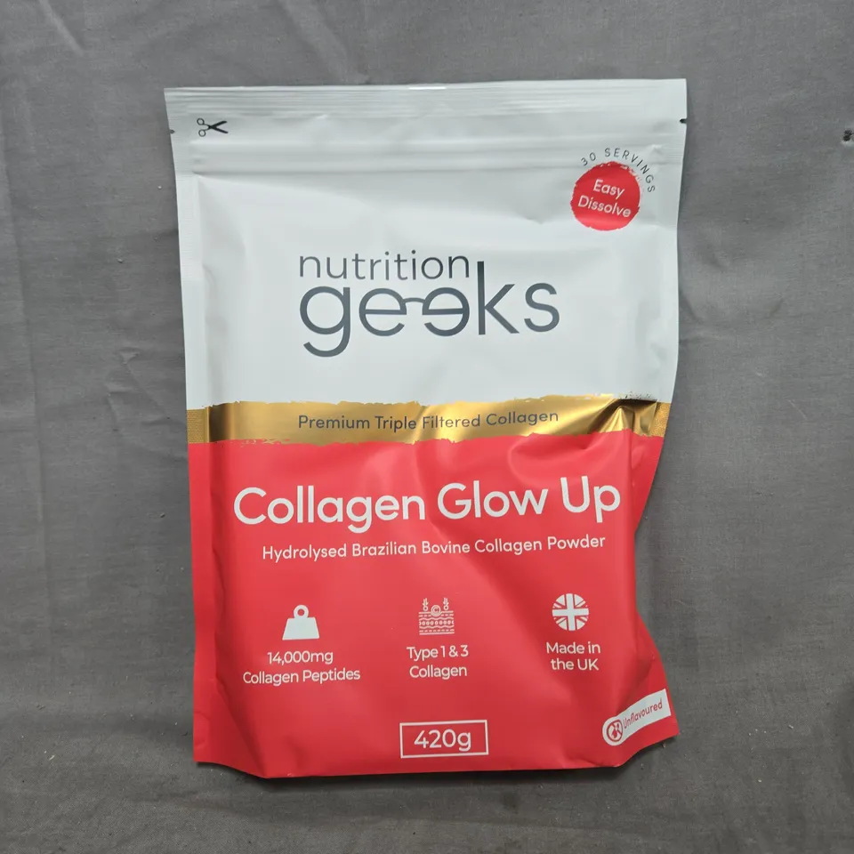 NUTRITION GEEKS COLLAGEN GLOW UP HYDROLYSED BRAZILIAN BOVINE COLLAGEN POWDER (420G BAG)