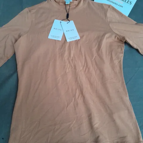 REISS BROOKLYN HIGH NECK SHIRT IN CAMEL - S