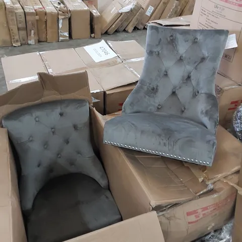 BOXED ELIZABETH LIGHT GREY VELVET DINING CHAIRS - SET OF 2 (1 BOX, LEGS MISSING)