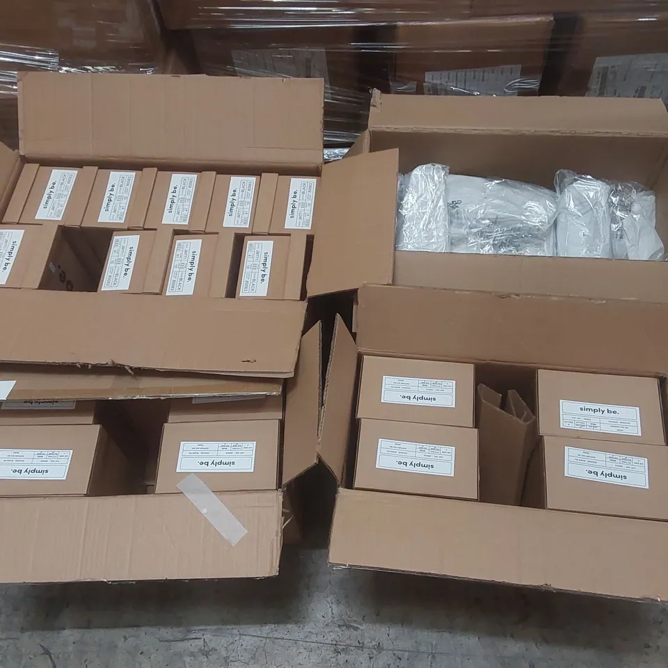 PALLET CONTAINING APPROXIMATELY 230x ASSORTED BRAND NEW DESIGNER SHOES INCLUDING: SIMPLY BE SANDALS, SIMPLY BE PUMPS ECT