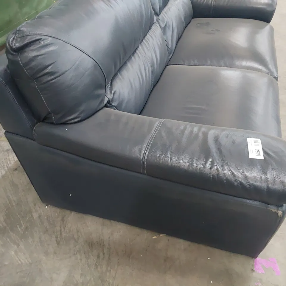 DESIGNER THREE SEATER SOFA STEEL BLUE LEATHER 