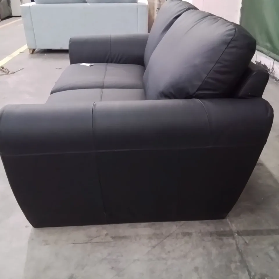 QUALITY DESIGNER BLACK FAUX LEATHER 2 SEATER SOFA
