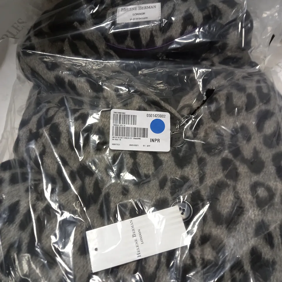 HELENE BERMAN LONDON BLACK/WHITE PLEATHER DETAIL COLLEGE COAT - SIZE 14