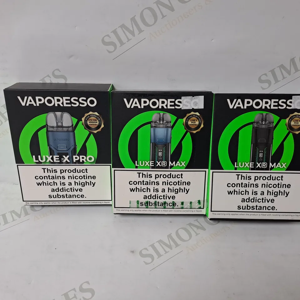 3 BOXED VAPORESSO VAPE KITS TO INCLUDE LUXE XR MAX AND LUXE X PRO 